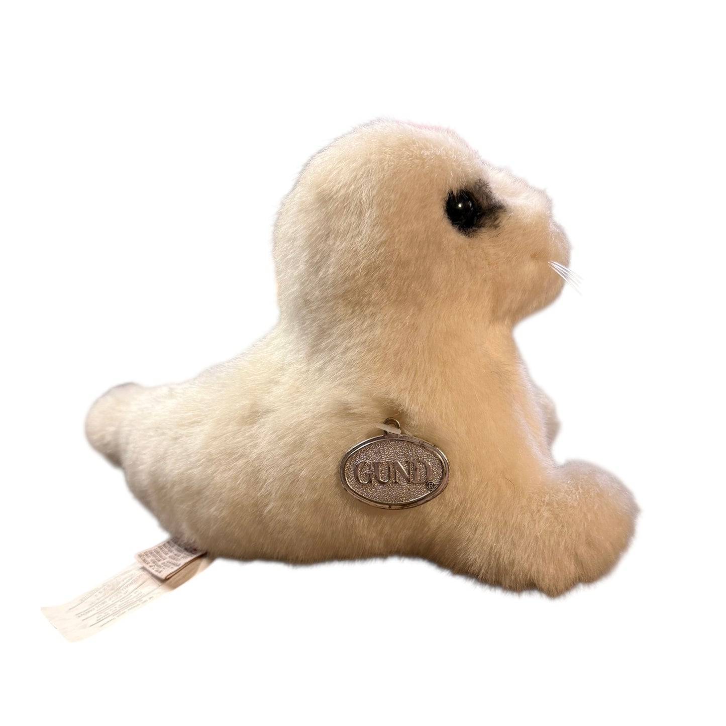 Rare White Seal Pup Plush Toy,  Gund 1986, Made in Korea, Black Glass Eyes & Pink Satin Nose