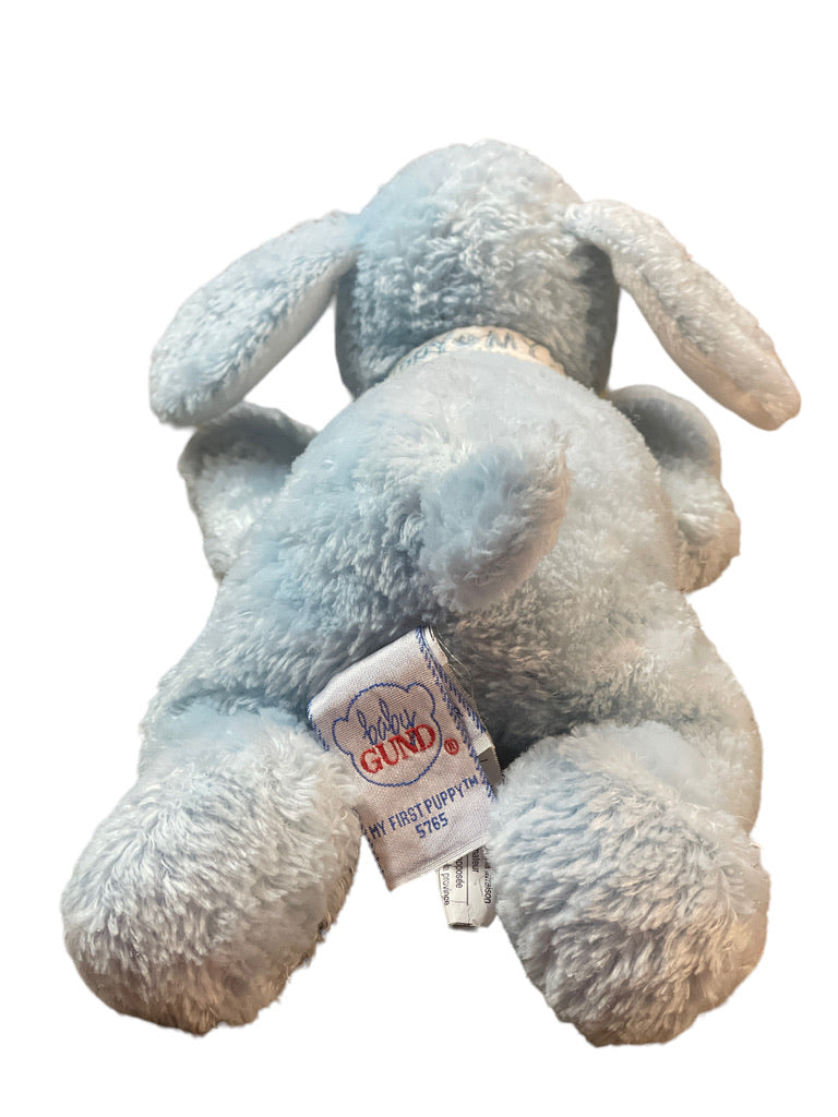 Baby Gund My First Puppy 5765 8" Laying Down Blue Dog with White Embroidered Collar Stuffed Toy