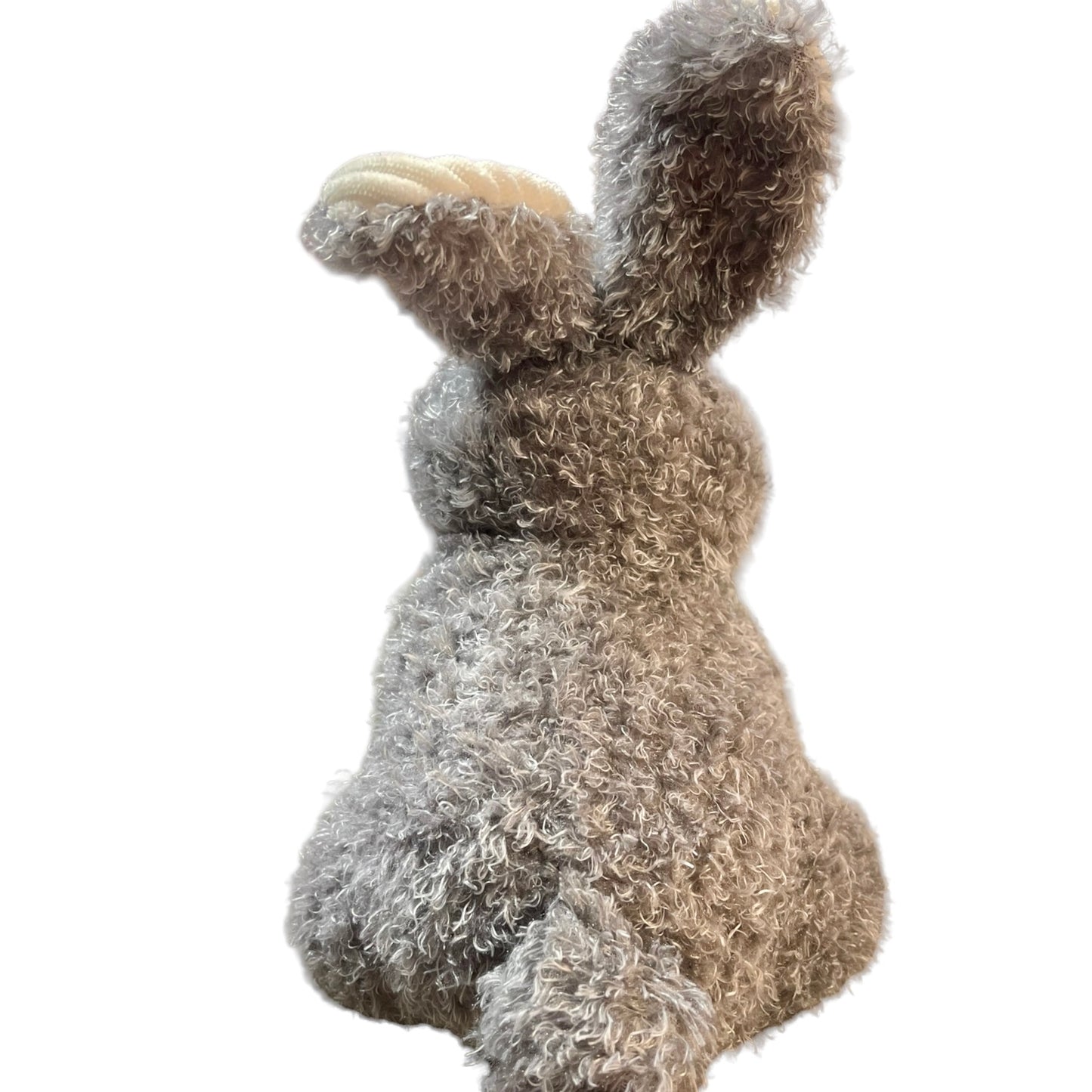 Fuzzy Grey 8" Bunny, Cream Ribbed Ears & Chest, Pink Nose EUC