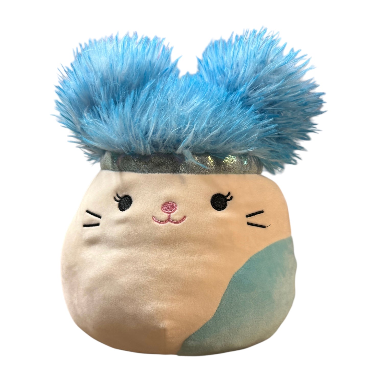 Cora the Cat, a Squish-Doos Squishmallow Plush Toy, Cream/Turquoise & Wild Blue Hair in EUC
