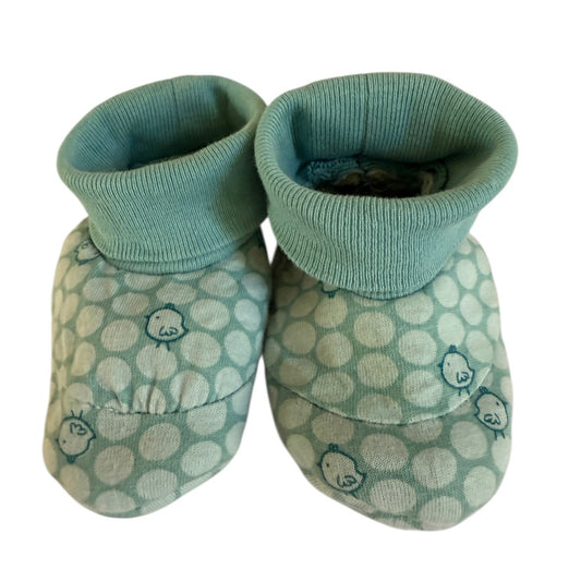The Children's Place 0-3 m  Slipper Socks 100% Cotton, Aqua with Tiny Chicks Rolled Cuff GUC