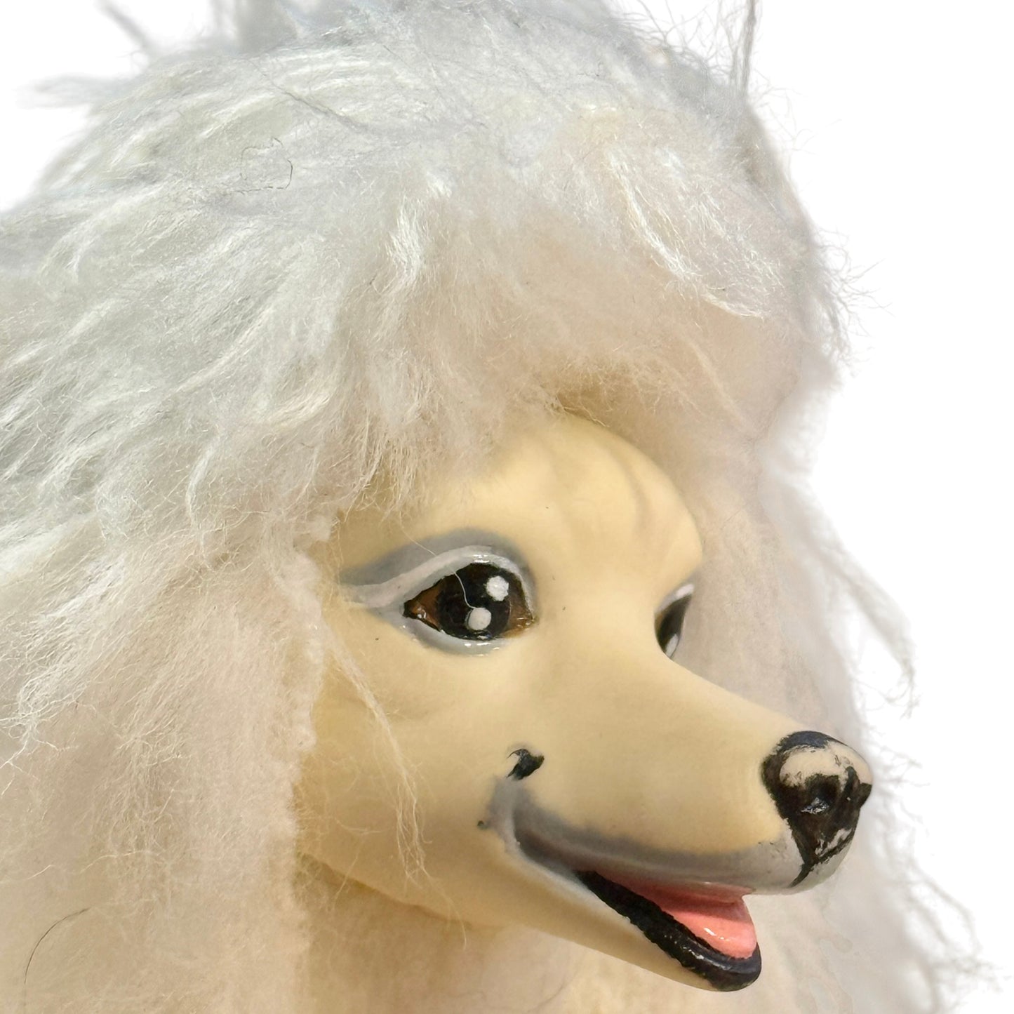 Vintage White Felted Posable Standard Poodle Toy Dog Long Legs, Plastic Feet & Sweet Rubber Face