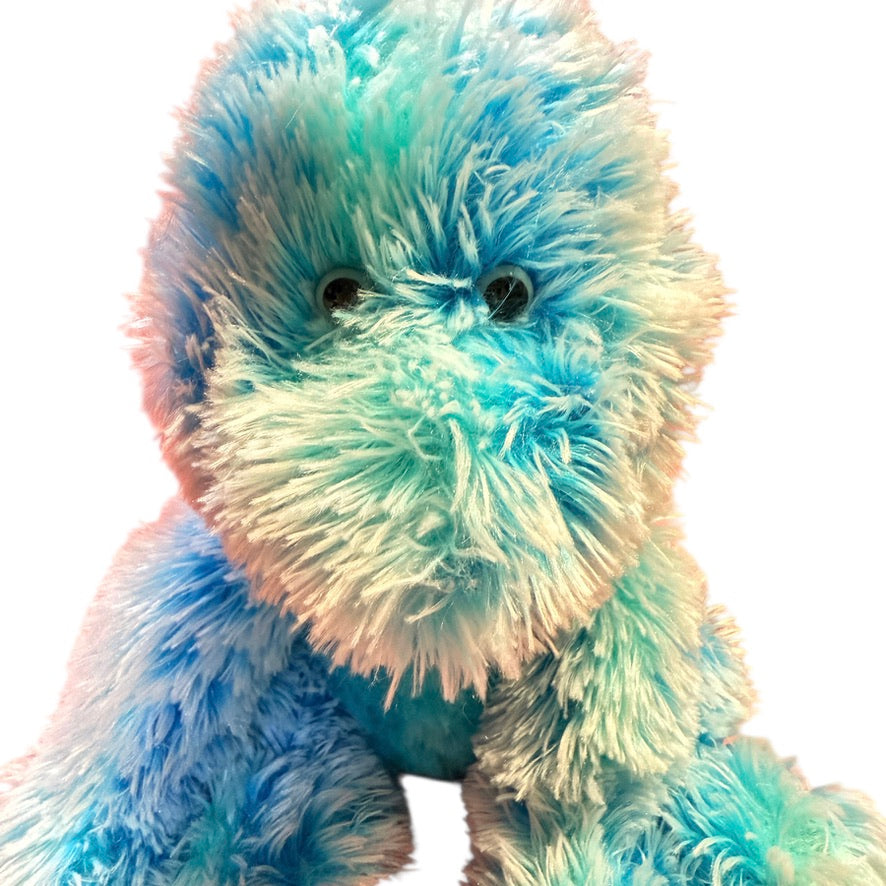 Aurora Turquoise Frosted Variegated Shaggy Stegosaurus Plush, 10" Seated, Bead Eyes in EUC
