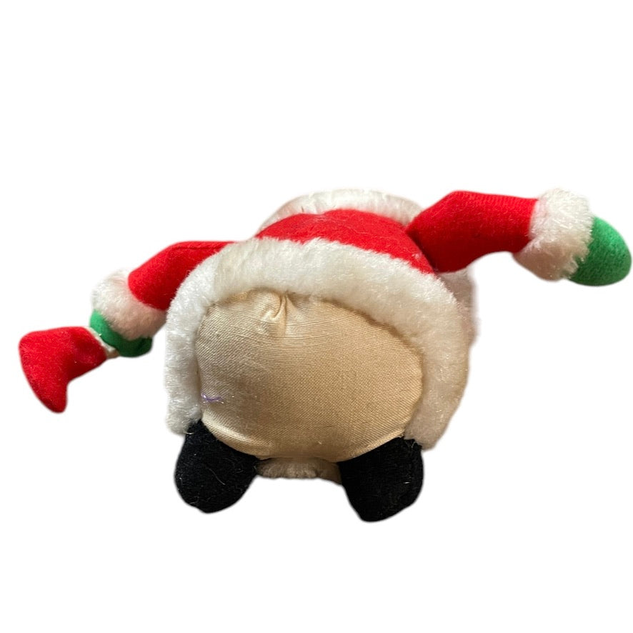 Adorable Vintage Santa Rattle Ornament, Traditional Red & White with Tiny Christmas Stocking