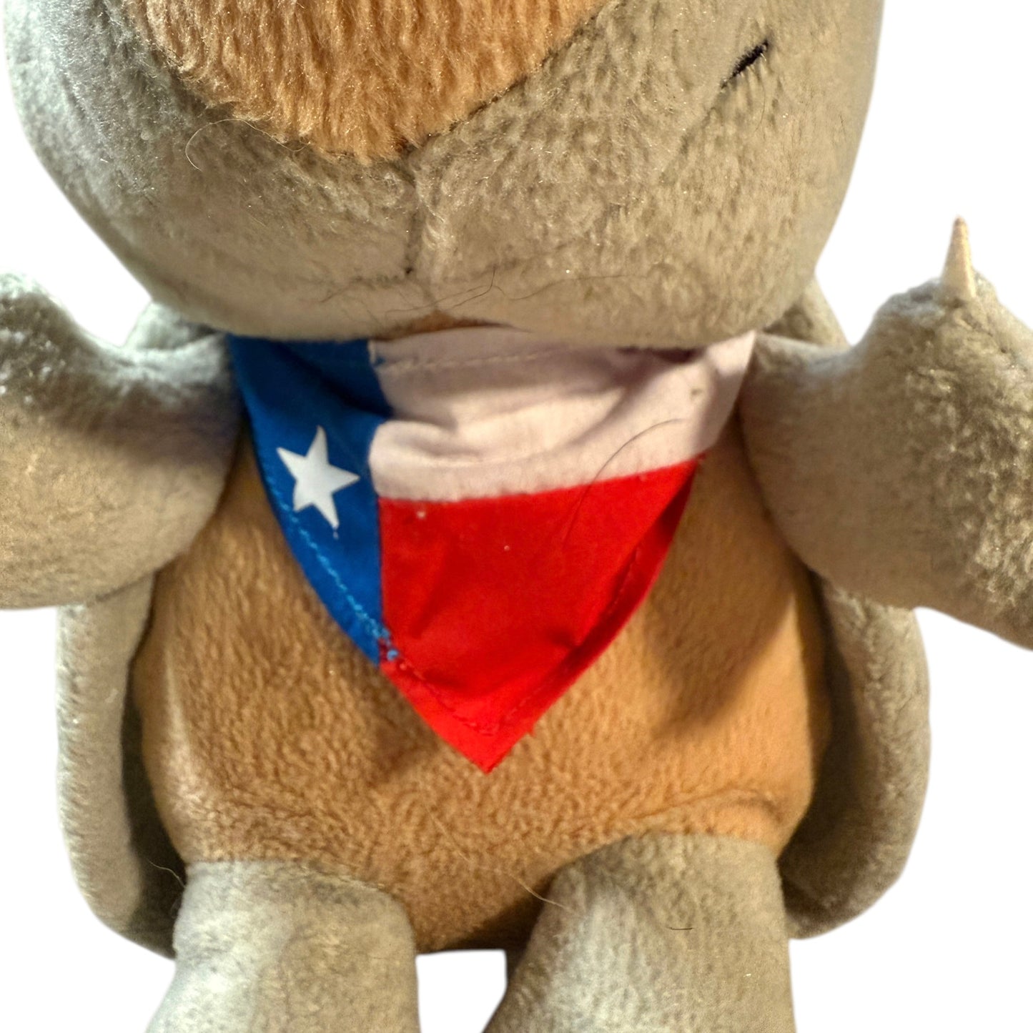 Texas Products Plush Grey Armadillo Stuffed Toy with a Texas Flag Bandana in EUC