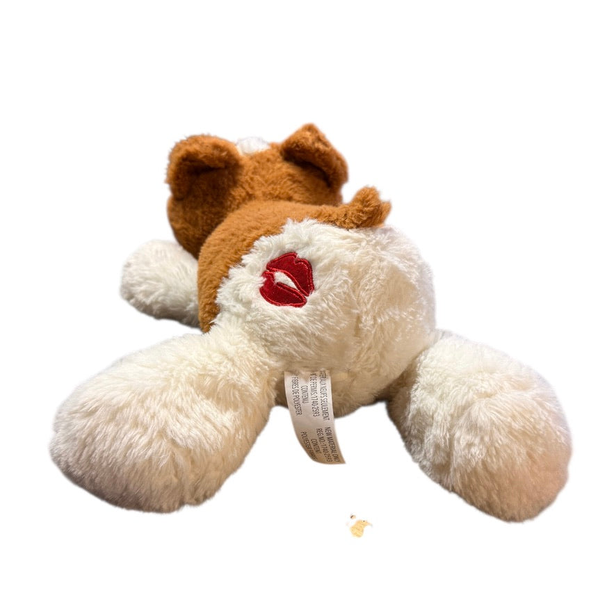 Corgi/Shiba Inu Stuffed Puppy Dog Plush, Pink Sparkly Ears & Eyes & Red Lip Print on Tush in GUC