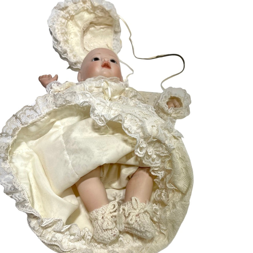 Vintage Eaton's Baby's First Christmas Music Box & Doll by Artist, April Katz, 1985