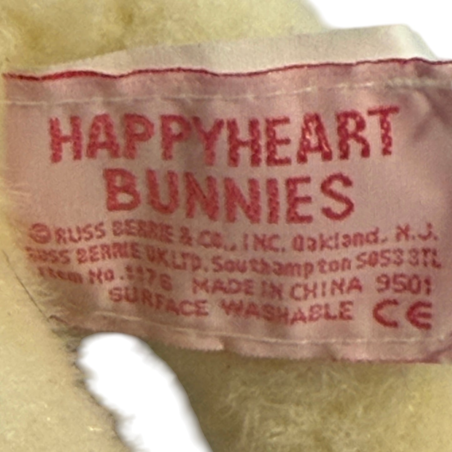 Russ Berrie, 8" Jointed 'Happy Heart Bunnies' Posable Bunny, Lavender Knit Sweater, Pink Bow EUC