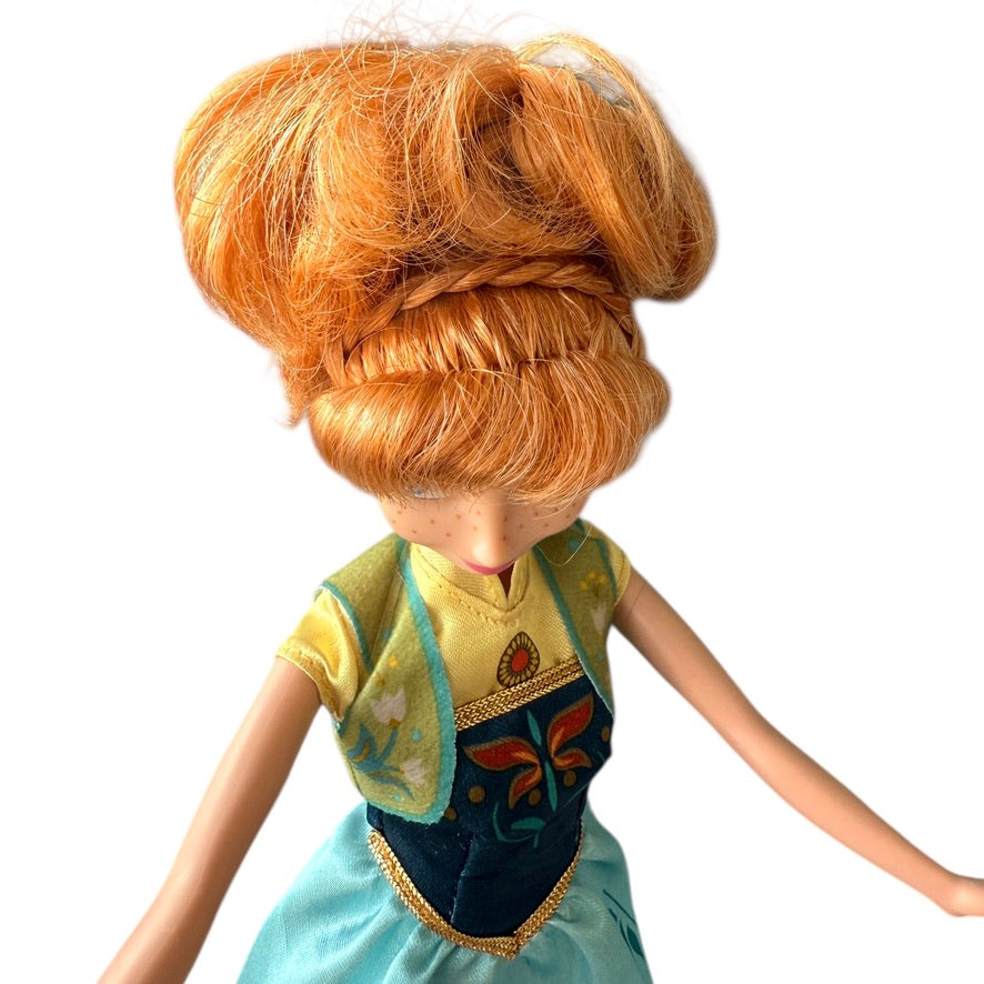 Disney Frozen Fever Anna Doll in Pretty Spring Dress with Flowers, Coordinating Hair Ribbon