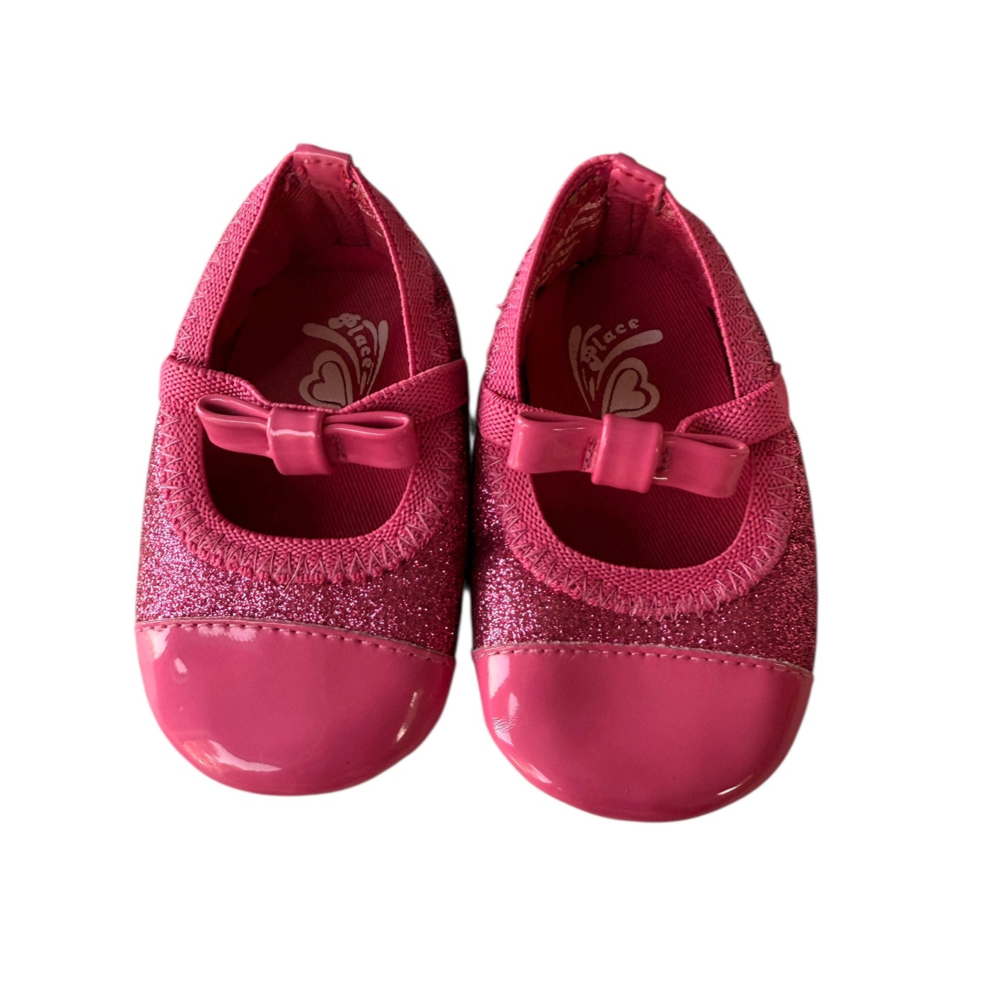 Children's Place Pink Sparkly Mary Jane Shoes, Pink Patent Bows & Toes, Size 3-6 m in VGUC