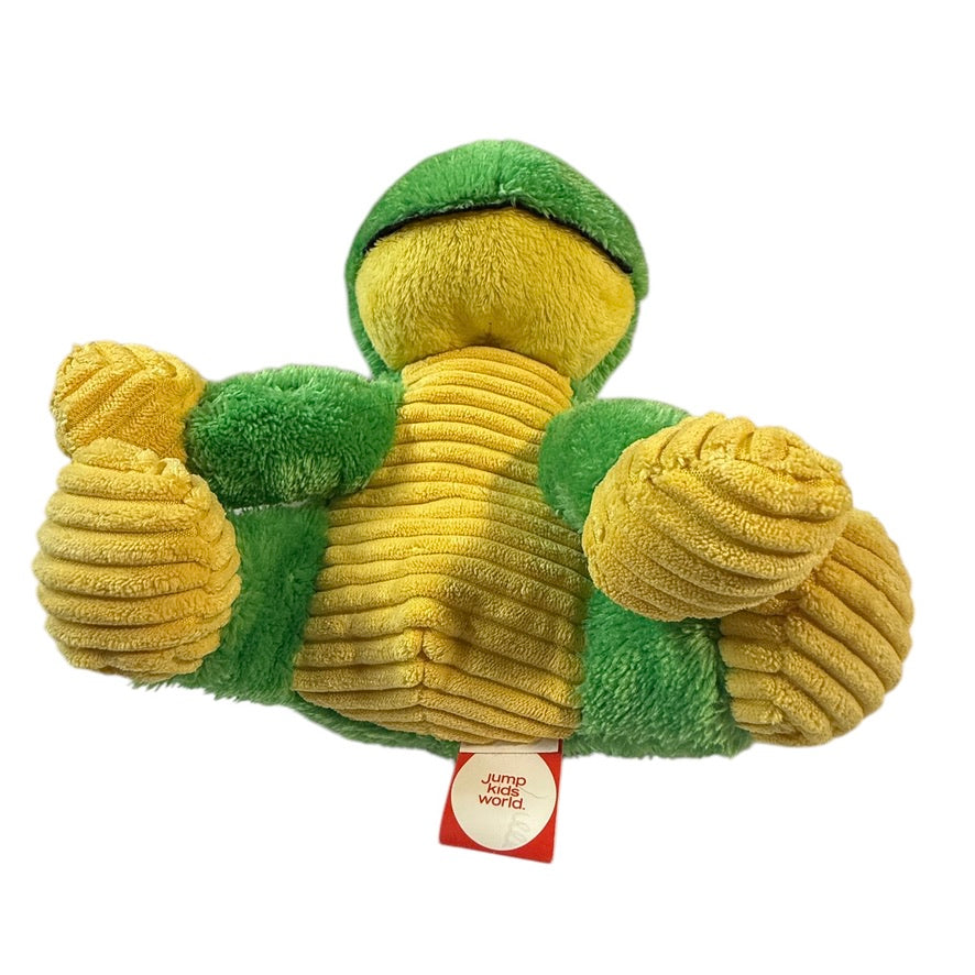Jump Kids World Green & Yellow 7.5" Frog with Buggy Green Glass Eyes & Corded Belly & Feet in GUC