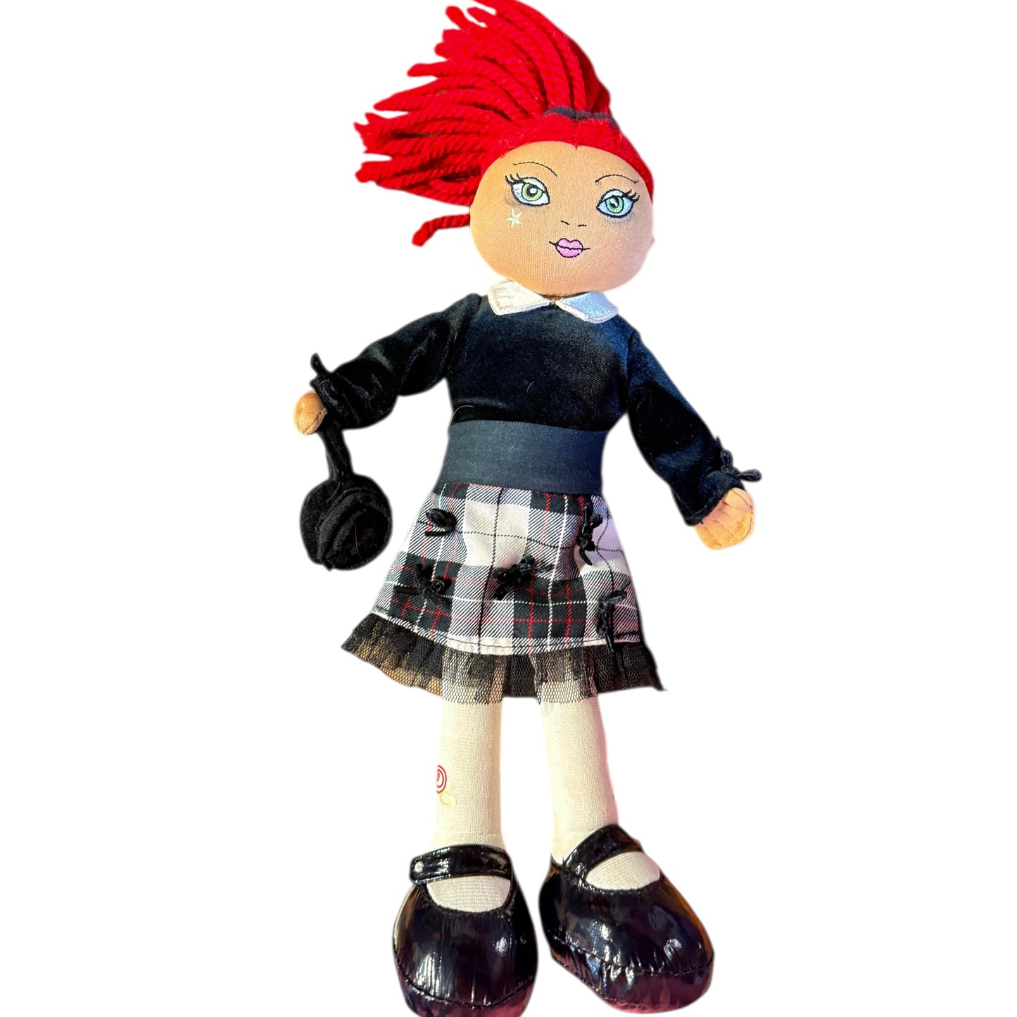 Children's Place 13" Plush Fashion Doll, Red Yarn Hair, Tartan Skirt, Shiny Shoes and Purse! GUC