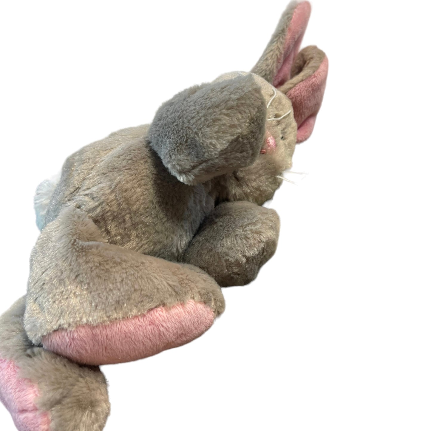Charming Grey 13" Bunny With Pink Lined Ears, Feet and a Silky Pink Nose GUC