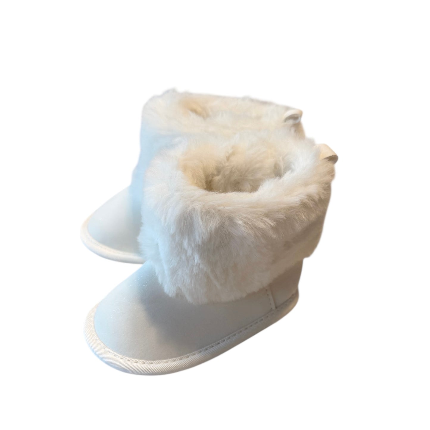 Children's Place Faux Fur White Chalet Boots 4.5" long, Fur Cuff Hook & Loop Closure