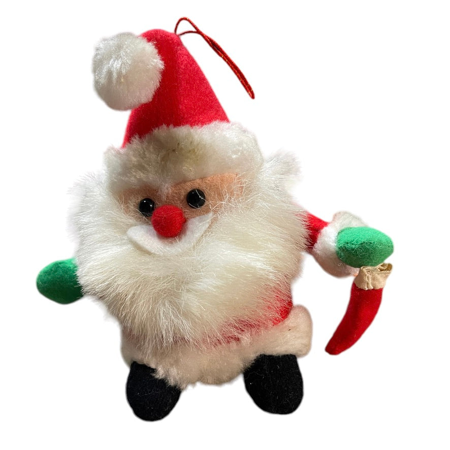 Adorable Vintage Santa Rattle Ornament, Traditional Red & White with Tiny Christmas Stocking