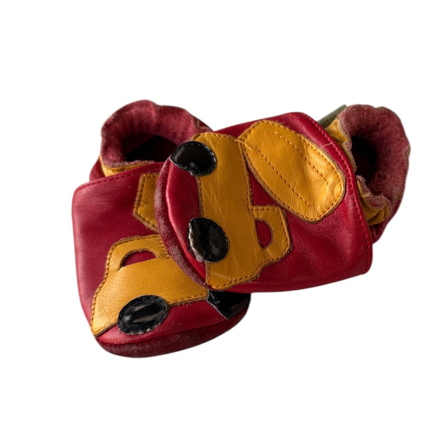 WeeStep Baby Shoes, Red/Yellow Truck Design, Leather Uppers, Suede Soles Size 6m