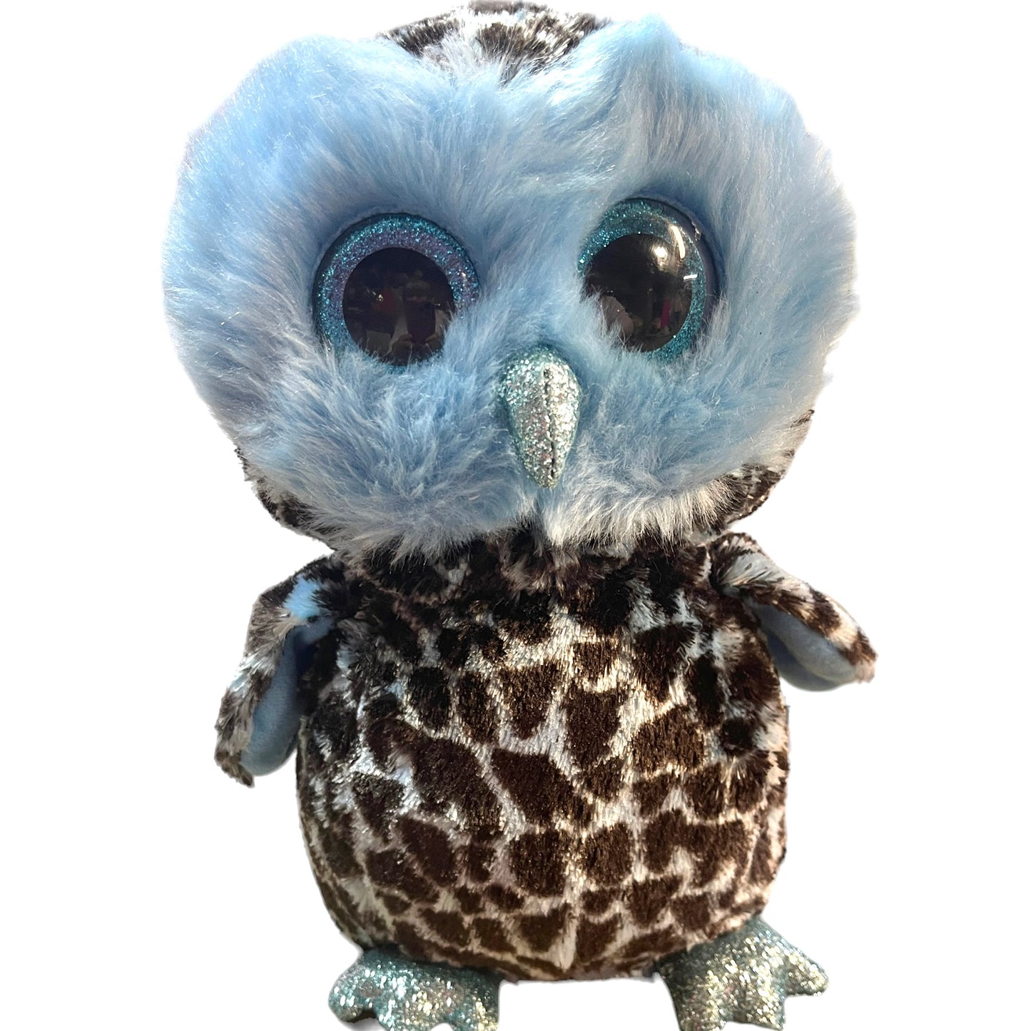 TY 9" Beanie Boo Blue Owl, Yago, has  Brilliant Sparkly Blue Eyes, Beak & Feet, Fluffy & Adorable with Tags