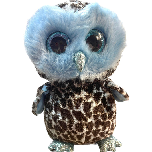 TY 9" Beanie Boo Blue Owl, Yago, has  Brilliant Sparkly Blue Eyes, Beak & Feet, Fluffy & Adorable with Tags