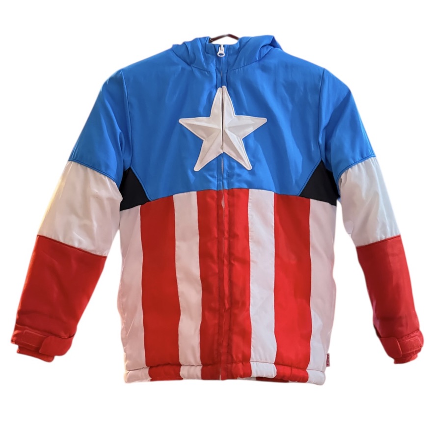 Disney Store Captain America Puffer Jacket, Size 7/8, Excellent Preowned Condition