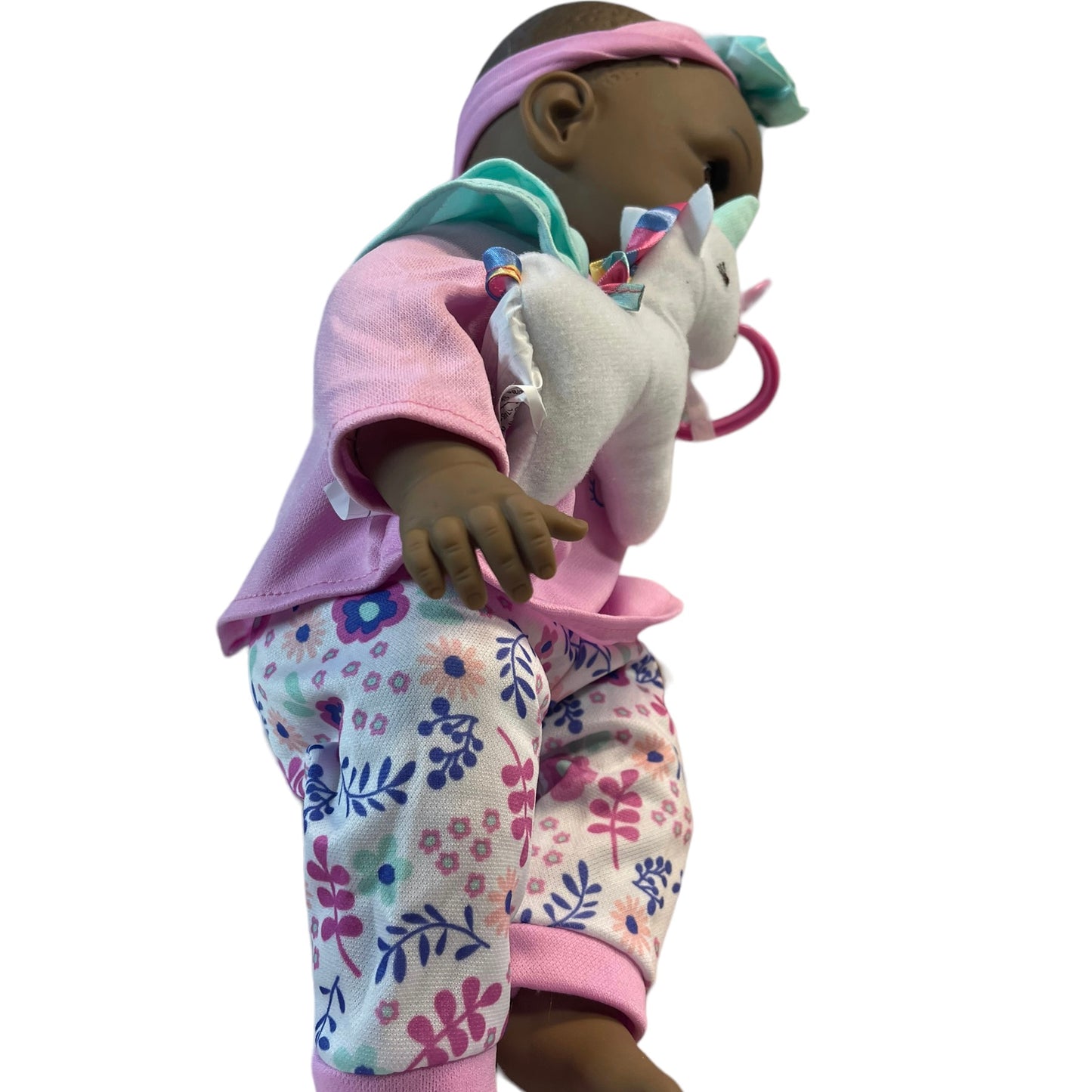 Sweet Baby Doll African American Doll in Aqua & Pink Complete with Stuffed Toy and Pacifier
