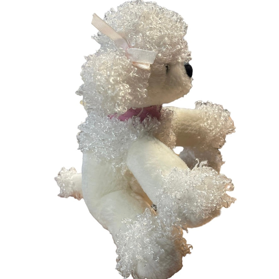 Classic French Poodle Plush with Pink Collar & Bows EUC Unbranded