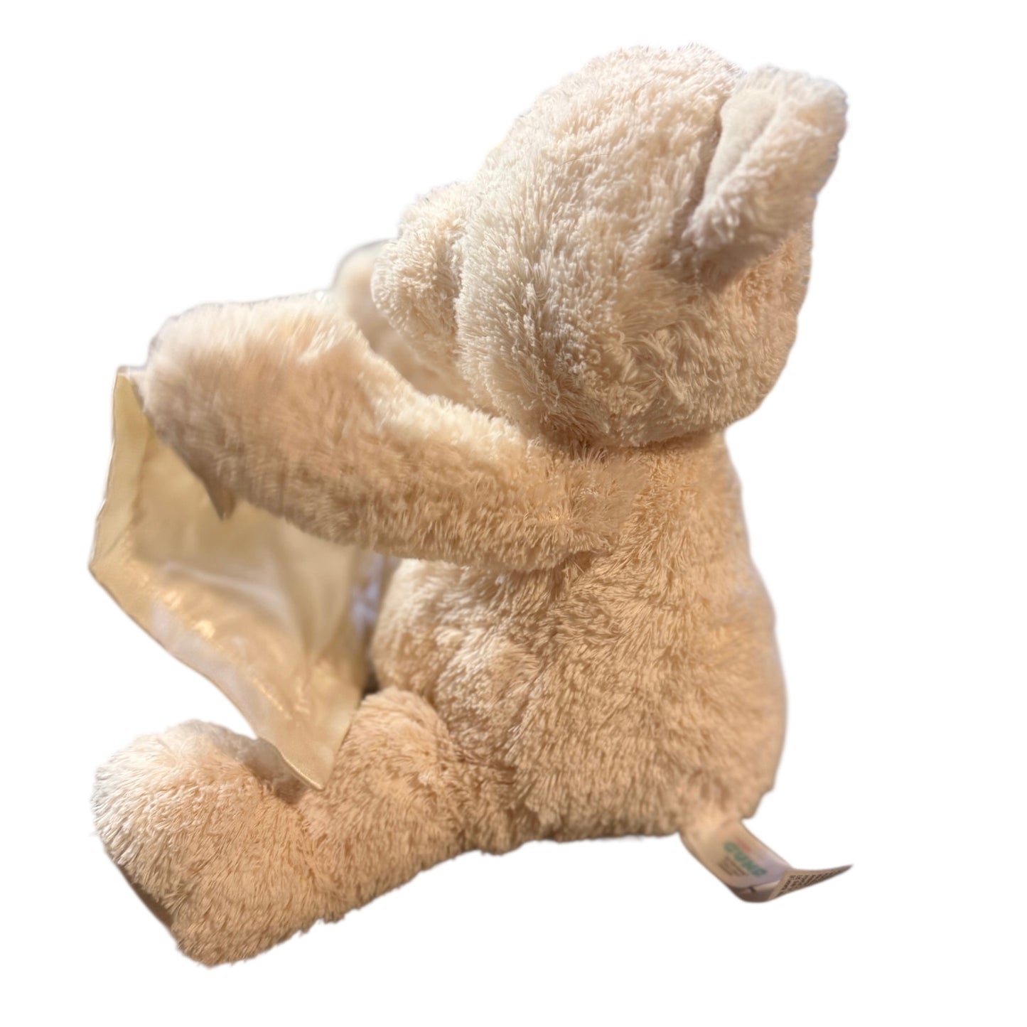 Gund Cream Animated Peek-a-Boo Teddy Bear with Satin Trimmed Blanket in EUC