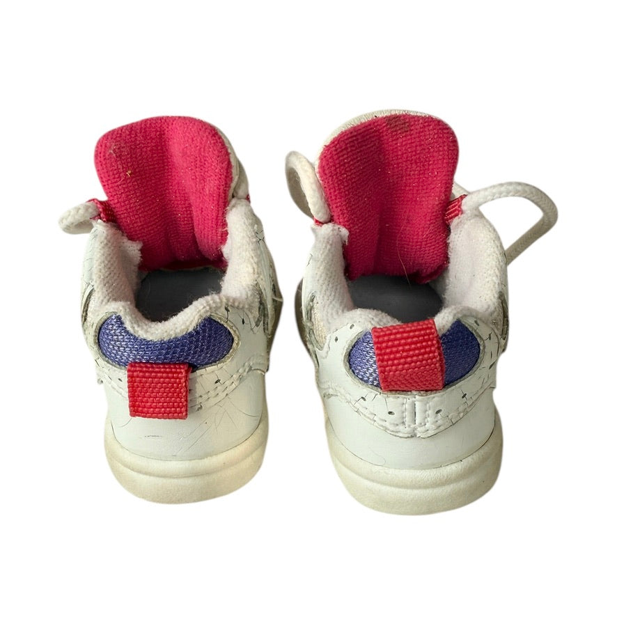 Ruby Athletic Works White Preowned Infant Trainers, Size 1 Tie Ups with Pink & Purple Accents