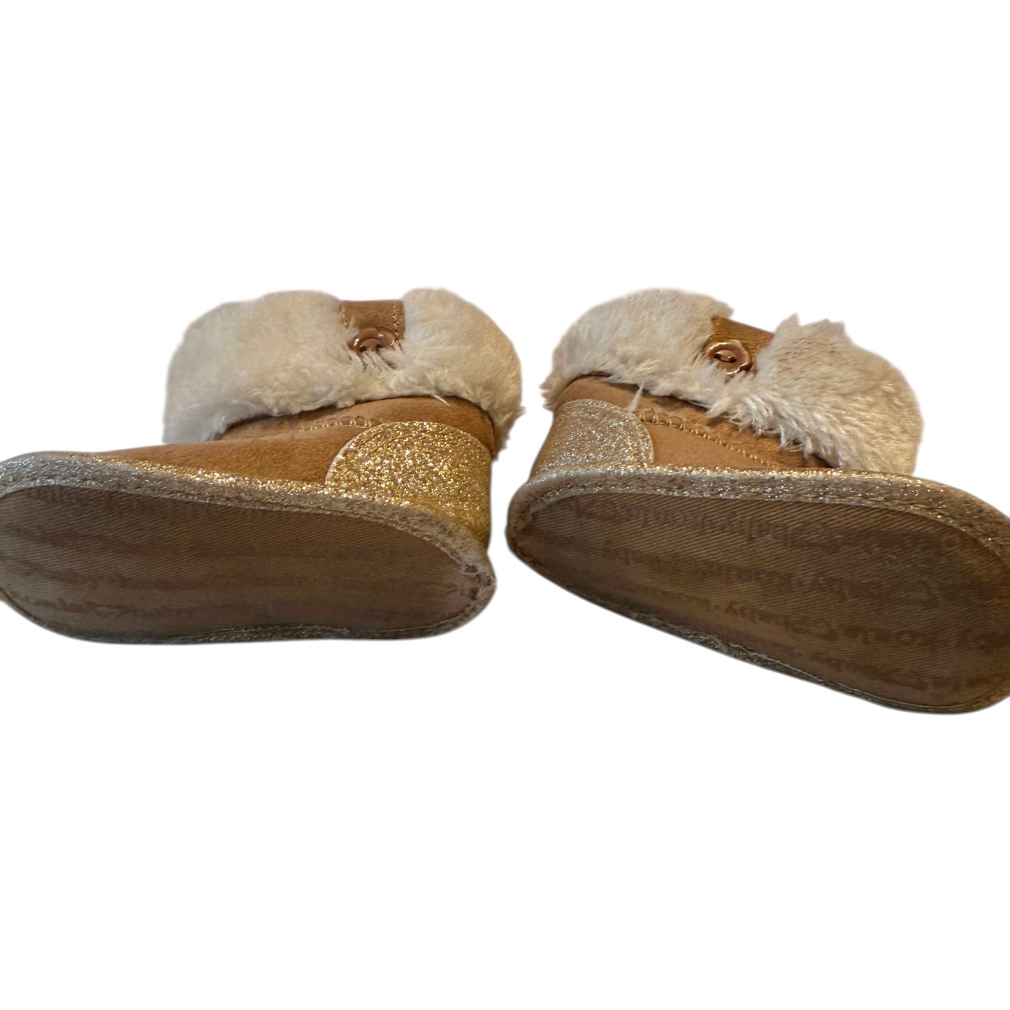 Koala Baby Winter Boots with Button Flower Detail, Sparkly Heels and Faux Fur Cuffs