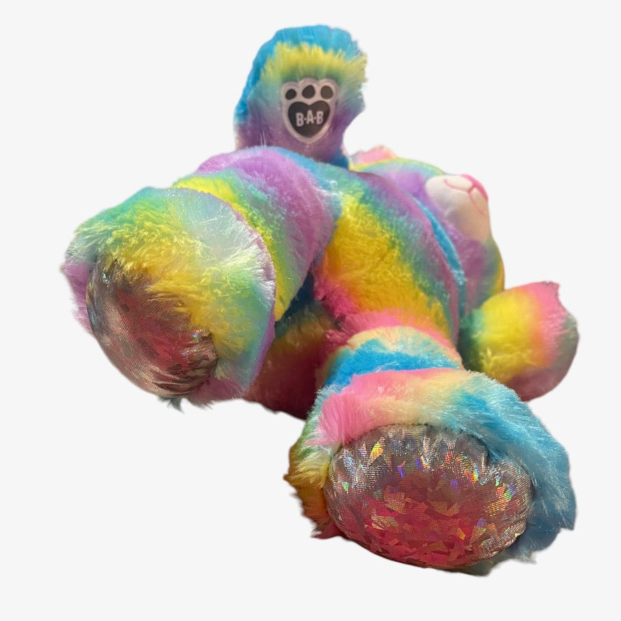 Build-a-Bear Rainbow Sparkle 16" Teddy Bear, Embroidered Blue Eyes & Sparkly Silver Pads So Pretty! EUC