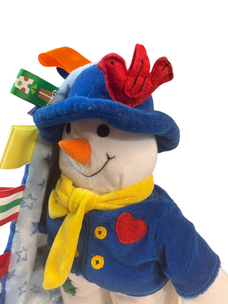 Christmas Weighted Scarecrow Snowman Plush Tag/Lovey Combo Felt Bird on Hat EUC