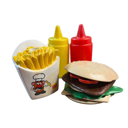 Vintage Fast Food Toys Including Burger King Fries, Condiments and 8 Piece Burger!