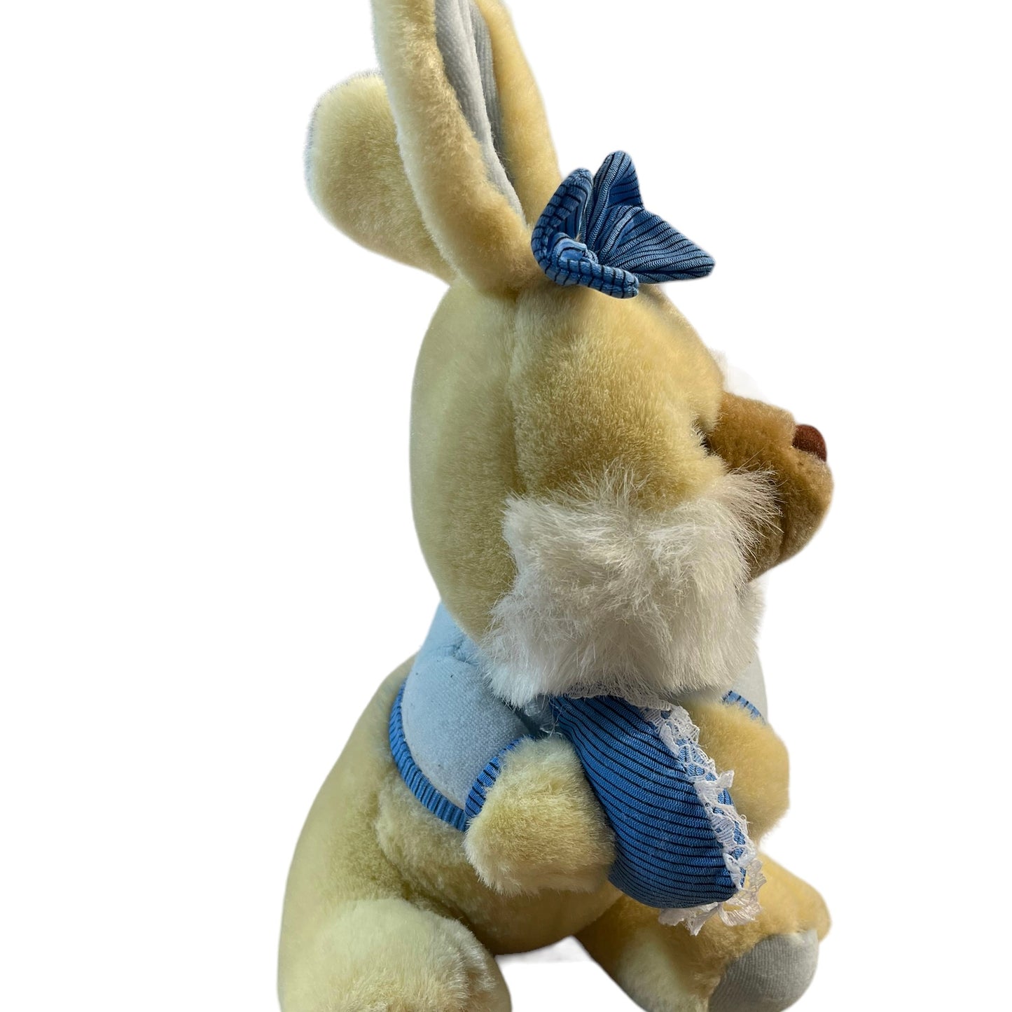 Sweet Vintage Bunny, Cream & White with Blue Ears Feet & Jacket. Stuffed Animal Toy