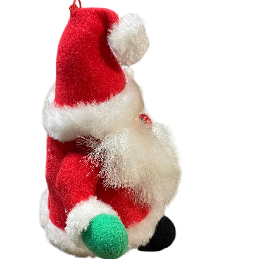 Adorable Vintage Santa Rattle Ornament, Traditional Red & White with Tiny Christmas Stocking