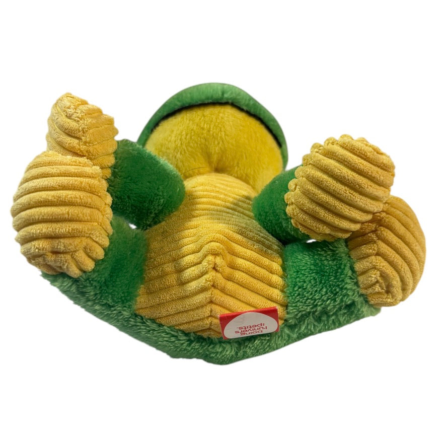 Jump Kids World Green & Yellow 7.5" Frog with Buggy Green Glass Eyes & Corded Belly & Feet in GUC