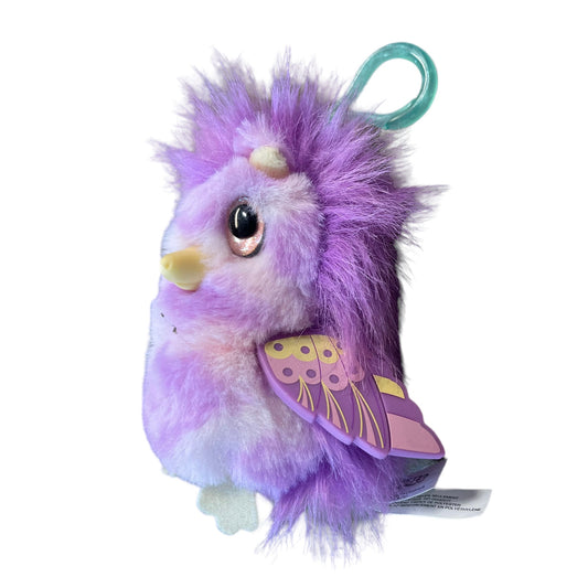 Hatchimal Mini Purple, Fluffy Longhaired  Bird 4" Plush Clip, Perfect for Backpacks!