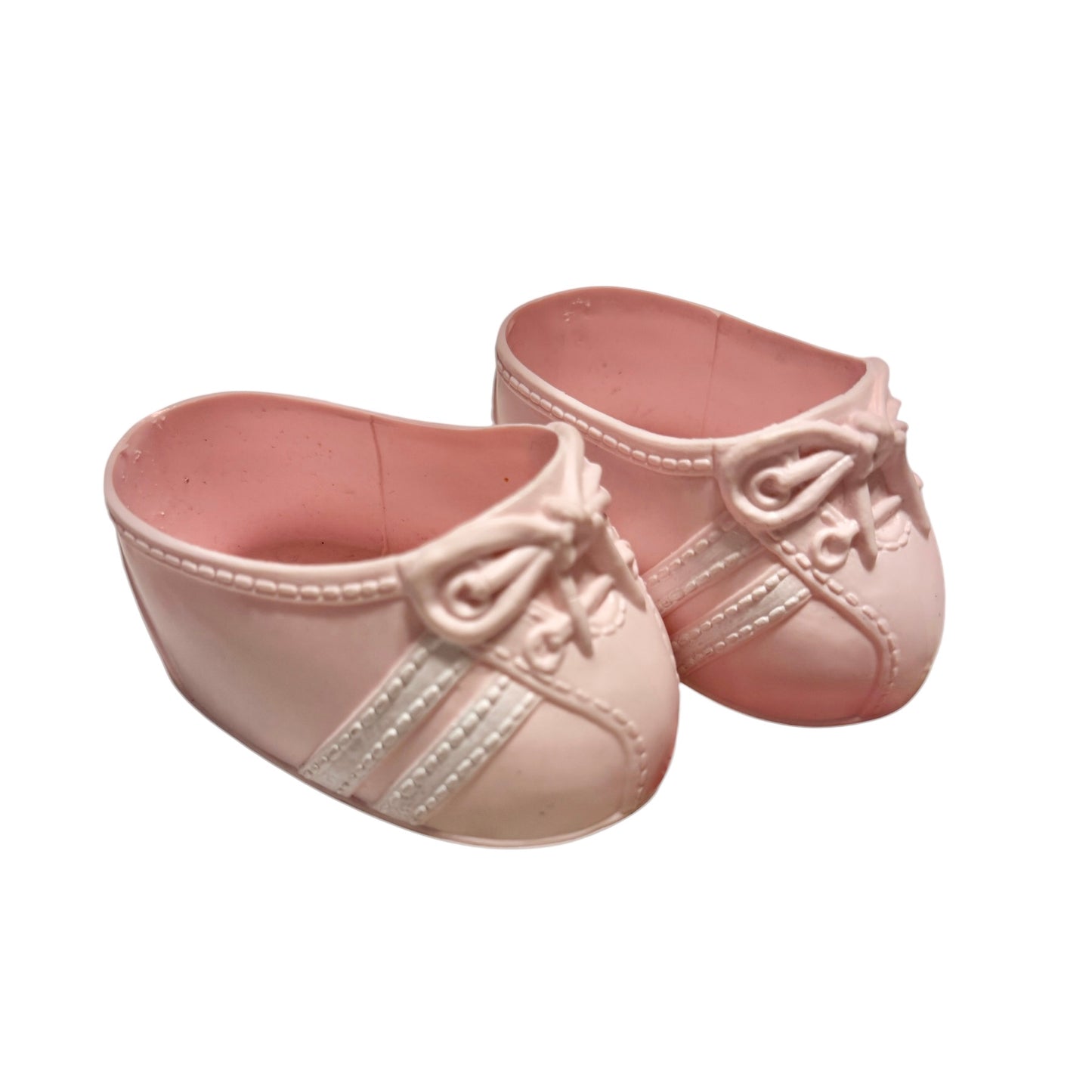 Cabbage Patch Kids Soft Pink Moulded Baby Doll Shoes, Double White Stripe on the Sides EUC