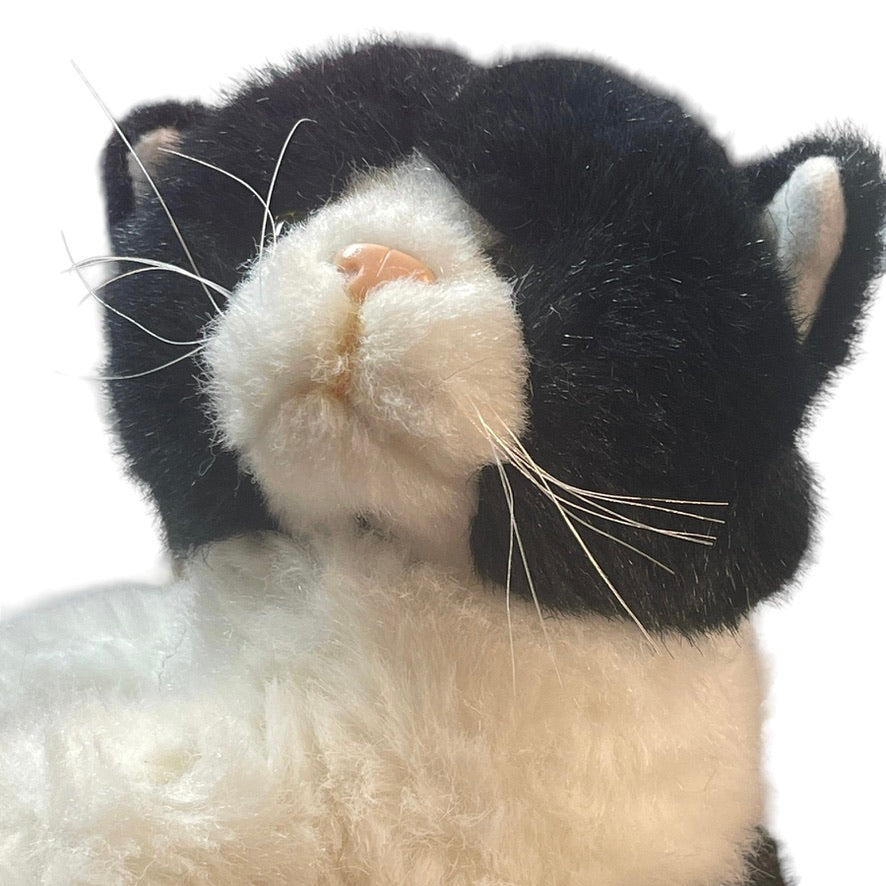 Classic Tuxedo Cat Black & White 9" Stuffed Animal Plush Kitten, Long Whiskers, Pink Nose!