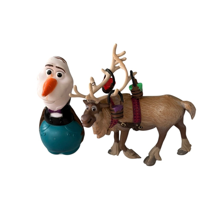 Disney Frozen Sven Reindeer Mini Figure/Paint Buckets & Olaf in a Tuxedo 2 Cake Toppers/Toys