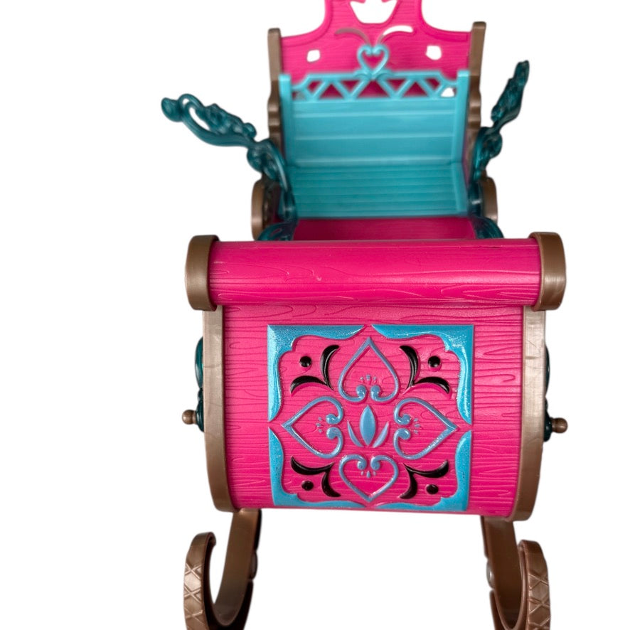 Royal Sled from Disneys Frozen, by Mattel, Fuchsia and Turquoise. Preowned with Reins, GUC