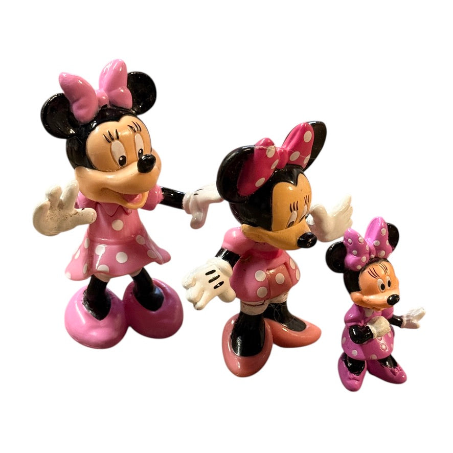 Disney Collection of Polka Dot Minnies, Soft and Hot Pink, 2-3.25" Toys or Cake Toppers in GUC