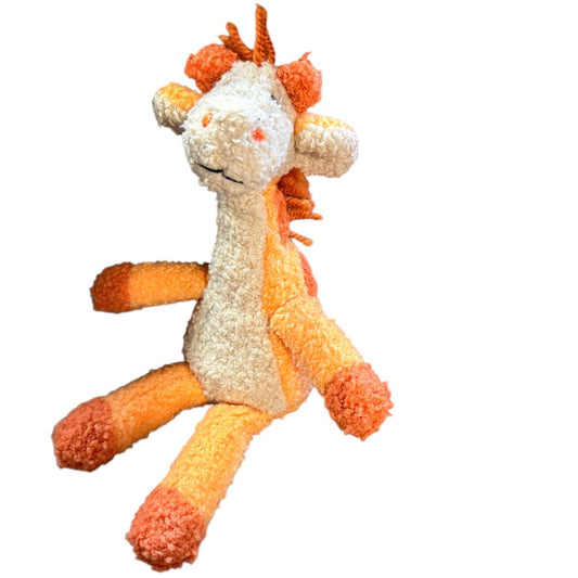 Vintage Manhattan Toy Company 7" Giraffe Nubby Fabric, Embroidered Face, Wool Mane & Tail