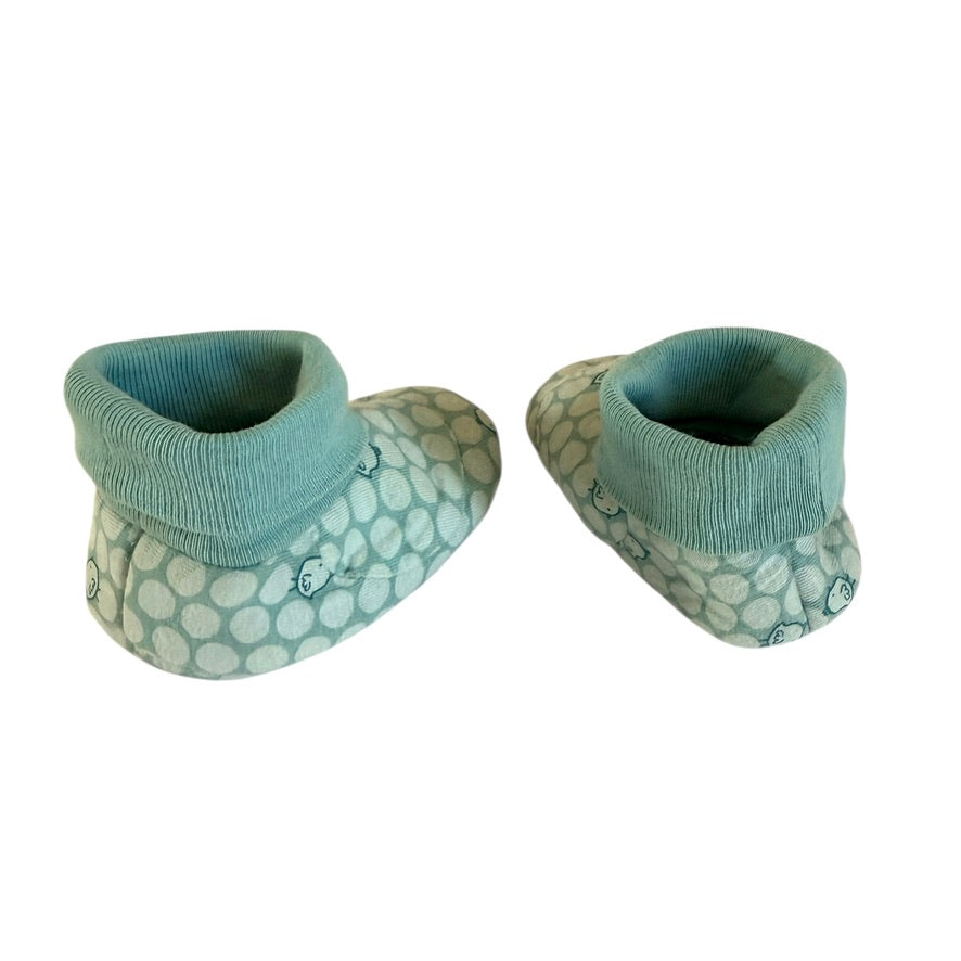 The Children's Place 0-3 m  Slipper Socks 100% Cotton, Aqua with Tiny Chicks Rolled Cuff GUC