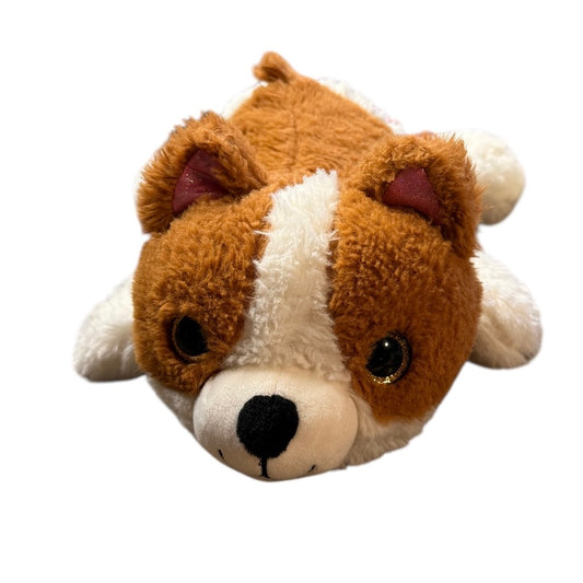 Corgi/Shiba Inu Stuffed Puppy Dog Plush, Pink Sparkly Ears & Eyes & Red Lip Print on Tush in GUC