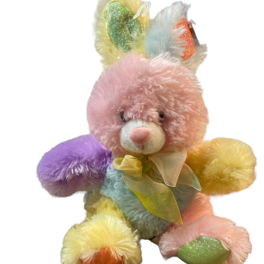 Multicoloured Pastel Plush Fluffy Easter Bunny 10" Sparkle Ears & Paws EUC