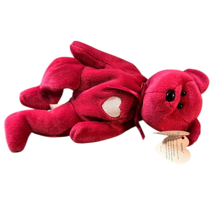 'Valentina', Ty Hot Pink Valentine Bear with Bow, Heart on Chest ,Tush & Hang Tags Intact