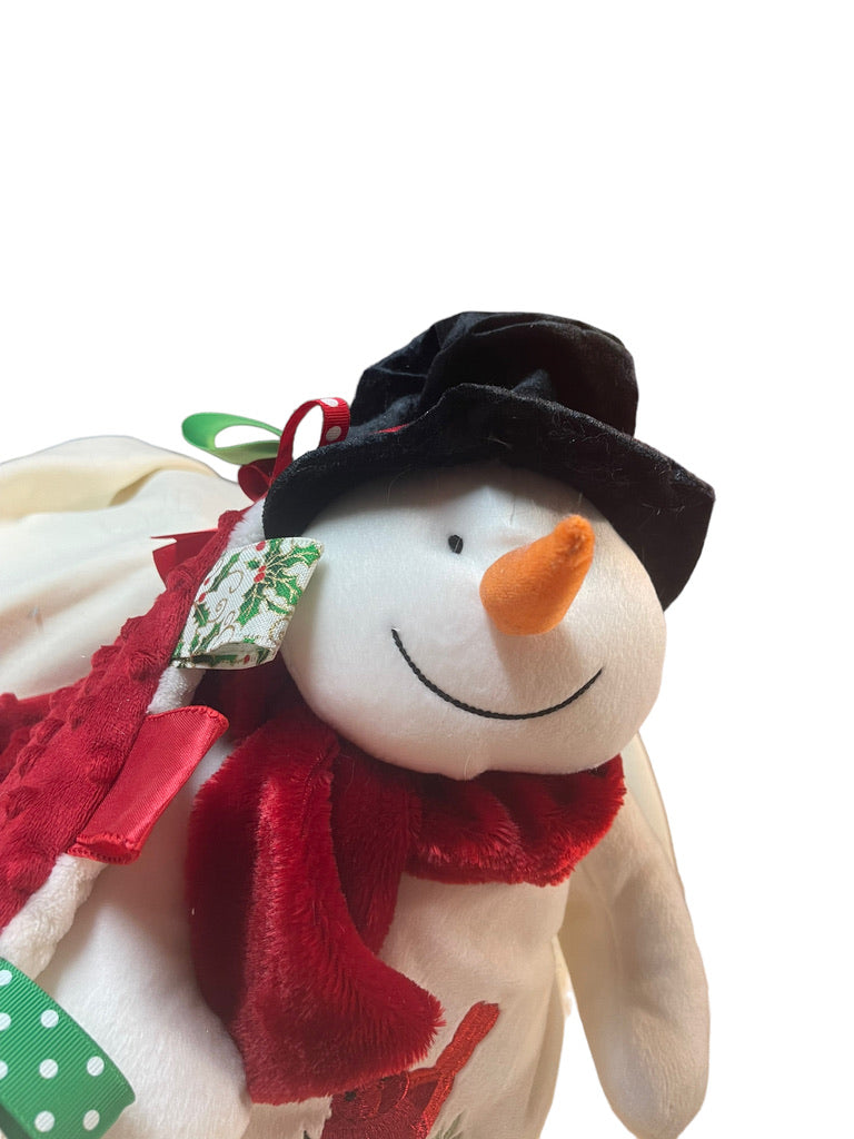 Beautiful Weighted Snowman Plush with Embroidered Cardinal & Minky Tug Lovey