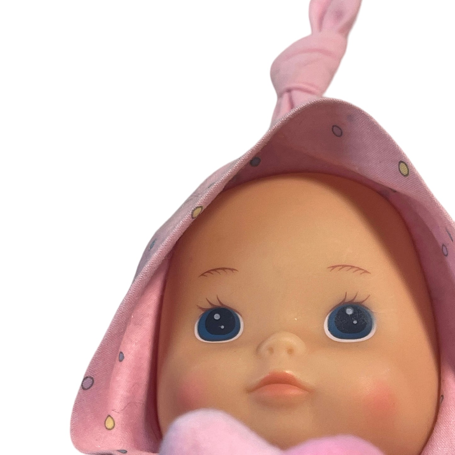 Pink & Purple Vintage Soft Baby Doll by H.K. City Toys , Vinyl Face, Plush Body & Baby Bottle.