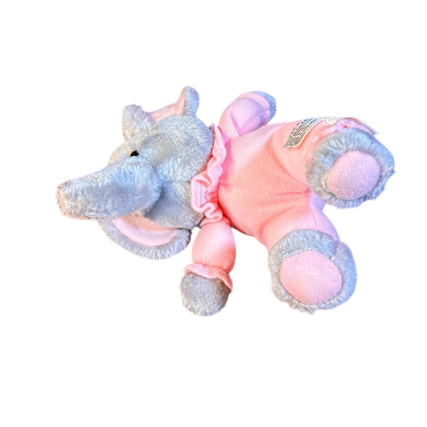 Russ-Berrie Pink Pyjama Grey Elephant Rattle Soft Stuffed 6" Plush Baby Toy in GUC