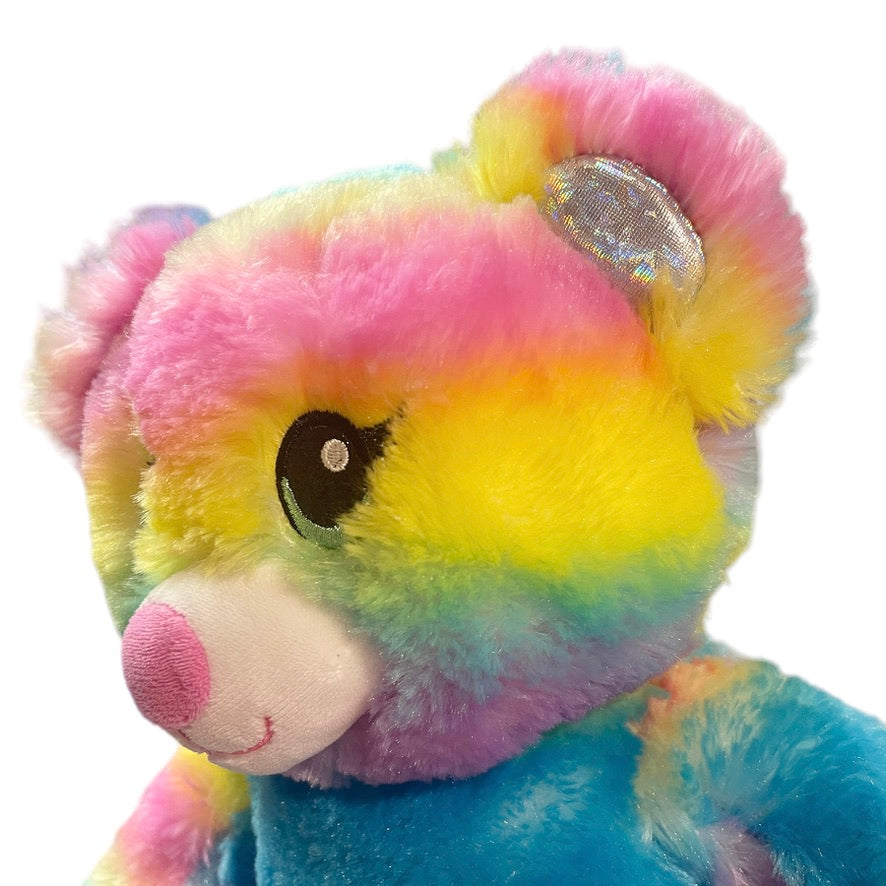 Build-a-Bear Rainbow Sparkle 16" Teddy Bear, Embroidered Blue Eyes & Sparkly Silver Pads So Pretty! EUC