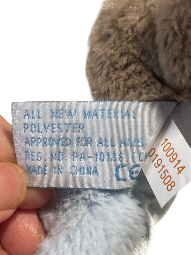 Bearington Baby Rattle Soft Blue & Brown CuddlyPuppy, Satin Tummy and Eyepatch Preowned with Tsgs